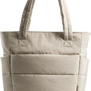 Chic Lightweight Puffer Tote: Quilted Shoulder Bag for Travel & Work (Slim Size)